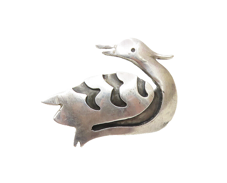 925 Sterling Silver  Vintage Antique Oxidized Detail Swan Lapel Pin  TR1703