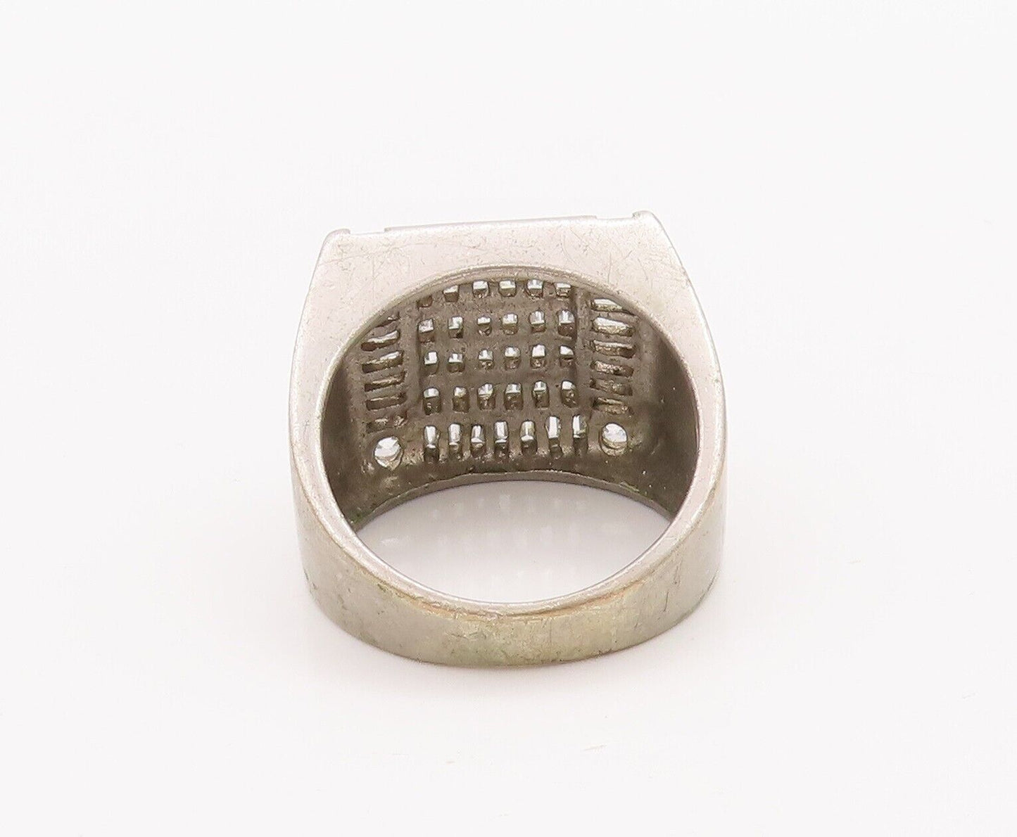 925 Sterling Silver Vintage Ring Solid Carved Brutalist Inlay CZ  Sz 9  RG28328