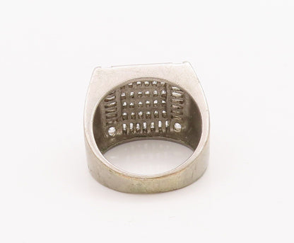 925 Sterling Silver Vintage Ring Solid Carved Brutalist Inlay CZ  Sz 9  RG28328