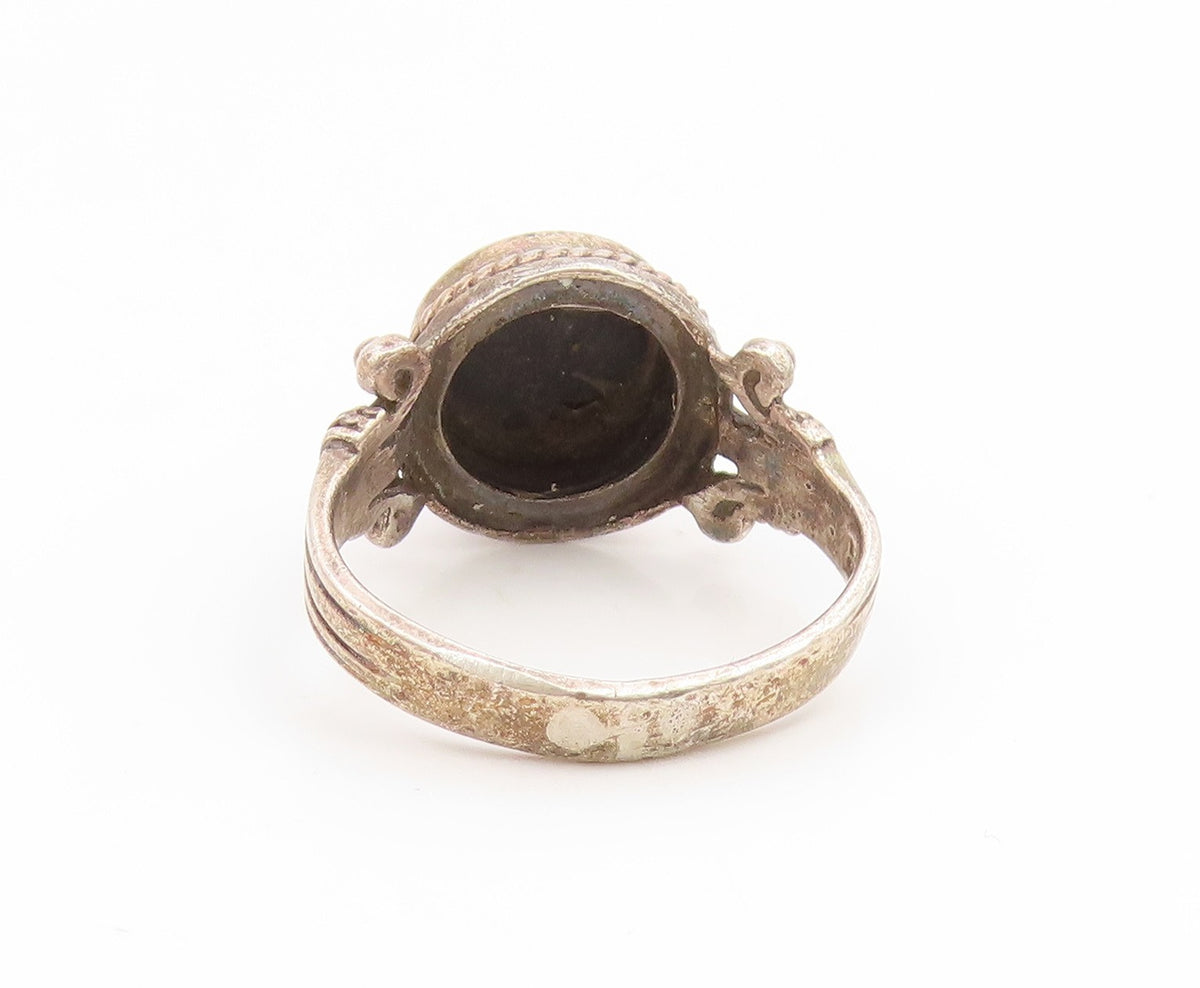 925 Sterling Silver Vintage Ring Cabochon Black Onyx Statement Band Sz 7 RG35071
