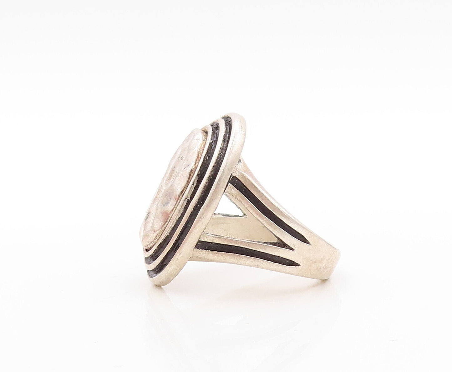 925 Sterling Silver Vintage Ring Designer Framed Brutalist Design Sz 10  RG31455