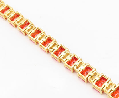 925 Sterling Silver Vintage Bracelet Gold Plated Red & White CZ  BT10780