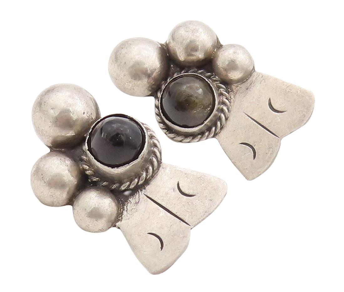 925 Sterling Silver Vintage Earrings MEXICO Antique Beaded Onyx  EG13071