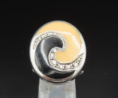 DAVID SIGAL 925 Silver  Vintage Onyx & Topaz Spiral Wave Ring Sz 8  RG24882