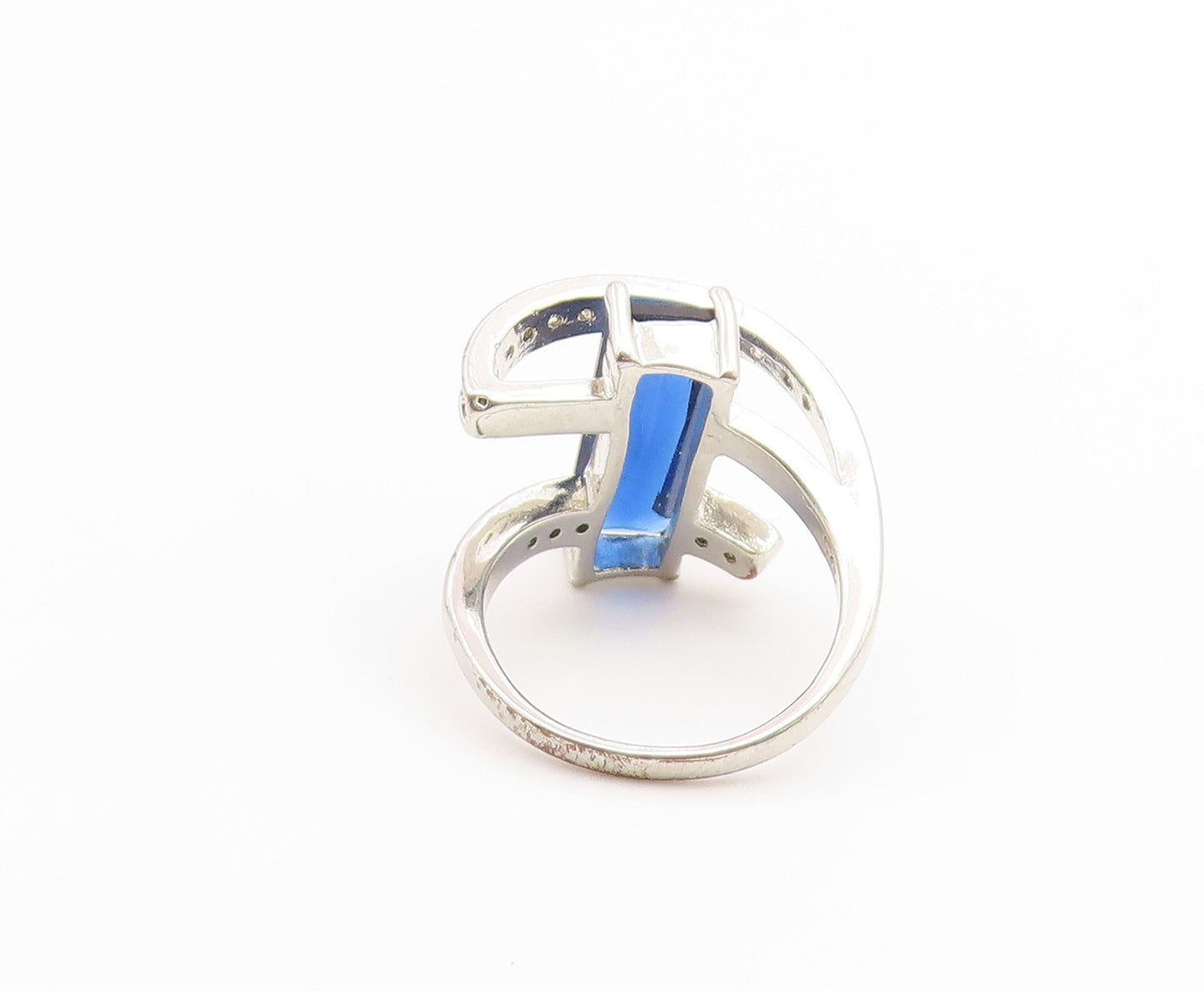 925 Sterling Silver Vintage Ring Modernist Sapphire & CZ Wrap  Sz 7  RG36936