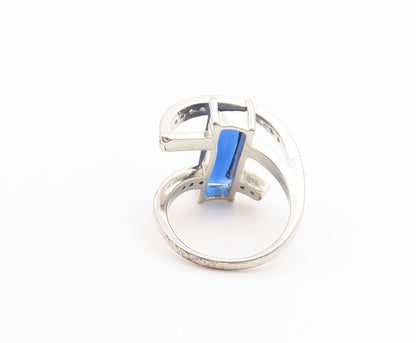 925 Sterling Silver Vintage Ring Modernist Sapphire & CZ Wrap  Sz 7  RG36936