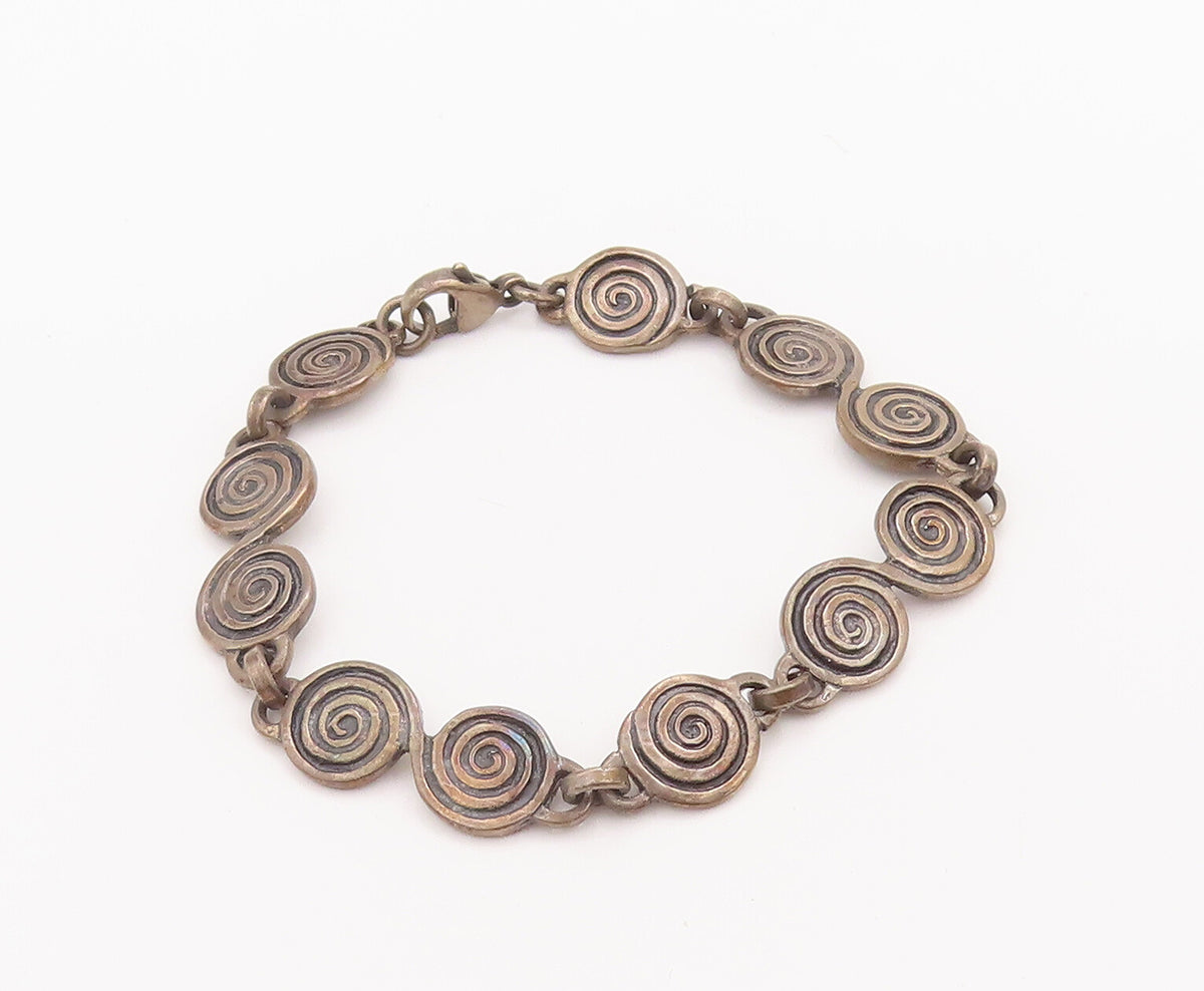 925 Sterling Silver Vintage Bracelet Solid Etched Spiral Linked Coils  BT10282