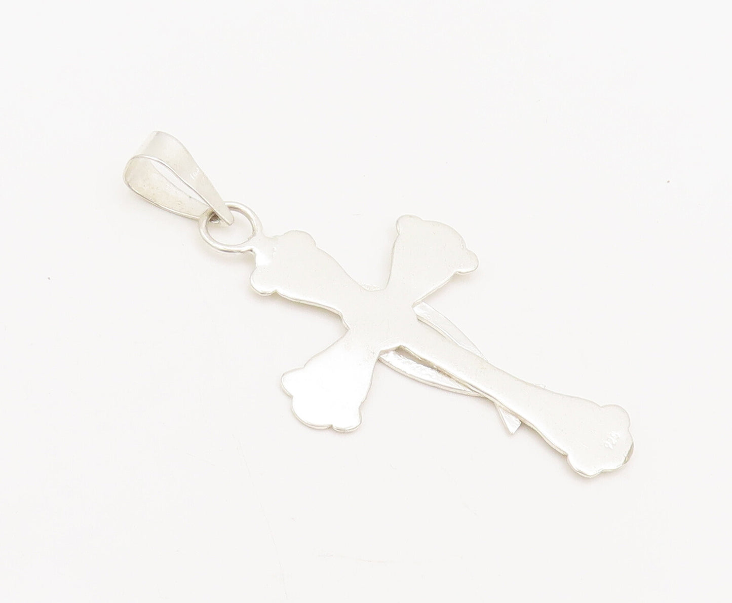 925 Sterling Silver  Vintage Hammered Cross Cut Fish Back Pendant  PT22362
