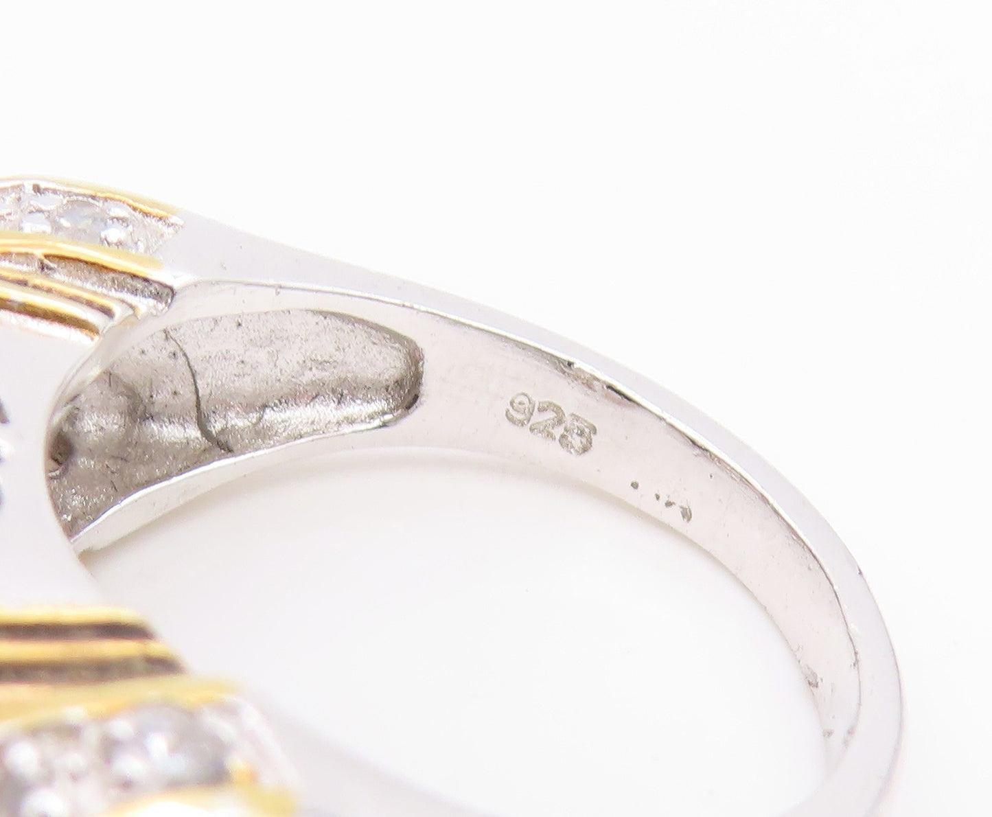 14k Gold & 925 Sterling Silver Vintage Ring Onyx Statement Band  Sz 7  RG34580