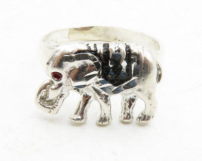 925 Sterling Silver  Vintage Red Topaz Eye Elephant Band Ring Sz 9.5  RG13164
