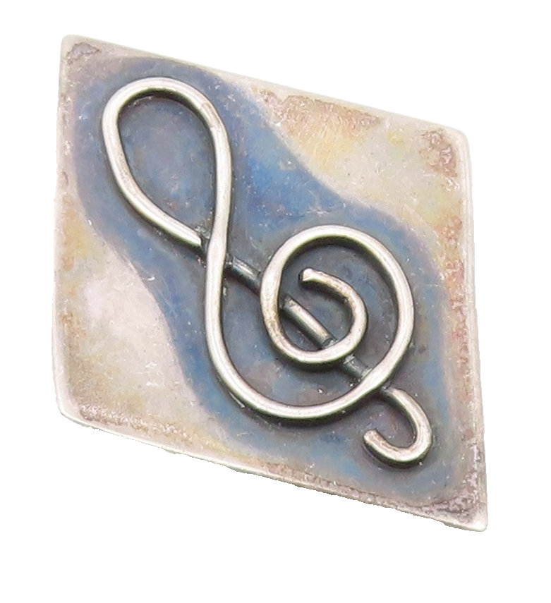 925 Sterling Silver  Vintage Diamond Shape Treble Clef Brooch Pin  BP7879