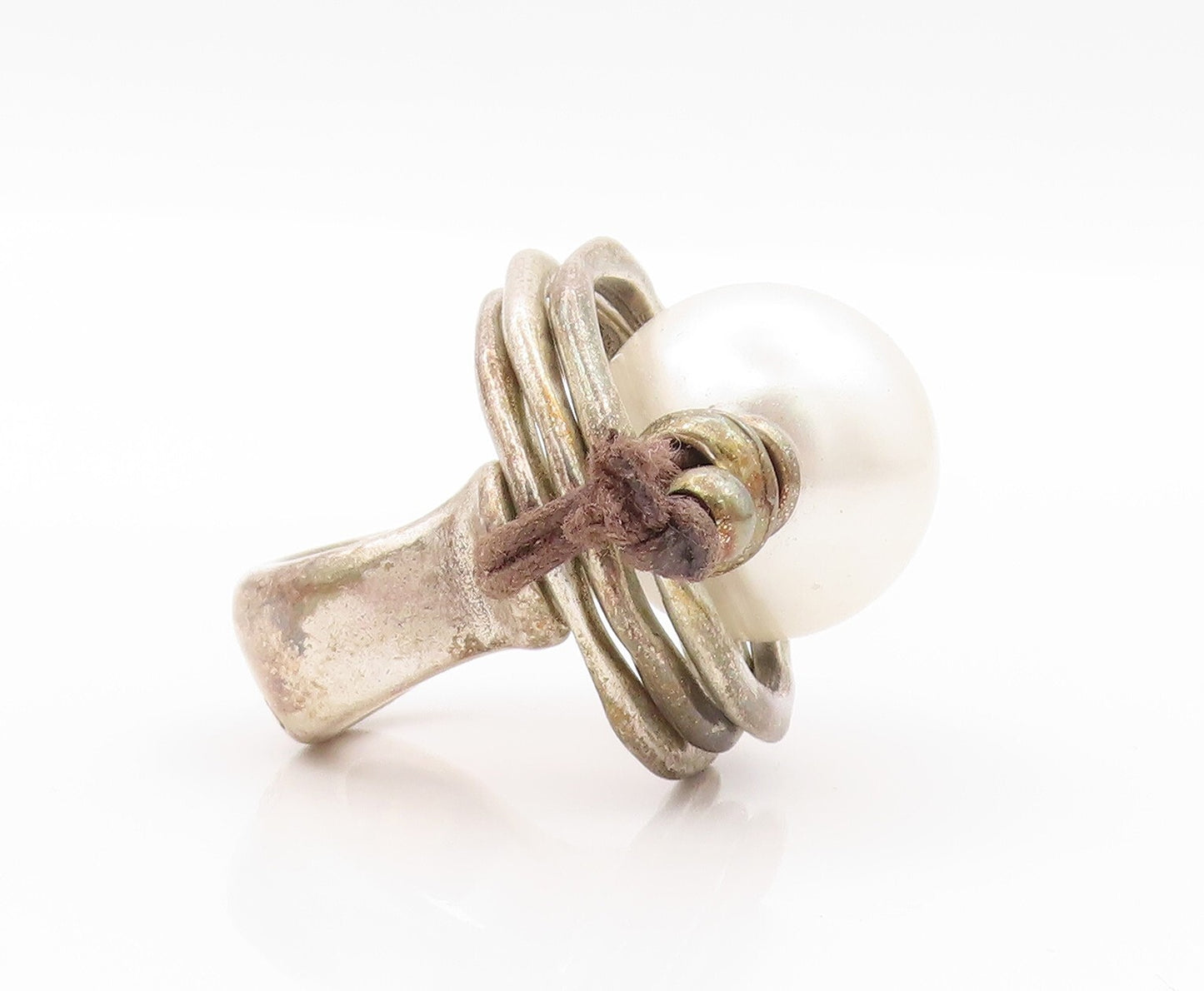 925 Sterling Silver Vintage Ring UNO DE 50 Large Cutout Pearl  Sz 7.5  RG31463