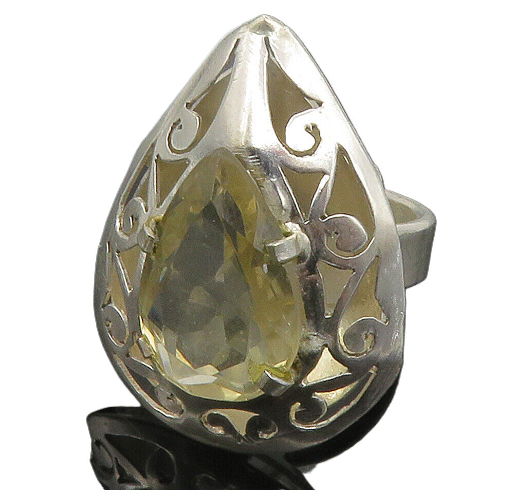 925 Sterling Silver  Pear Shape Topaz Cutout Swirl Cocktail Ring Sz 7  RG11836
