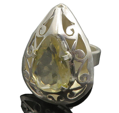 925 Sterling Silver  Pear Shape Topaz Cutout Swirl Cocktail Ring Sz 7  RG11836