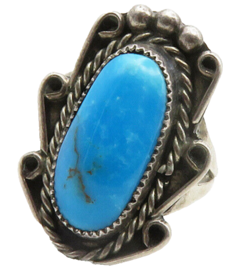 DEAN BROWN NAVAJO 925 Silver Vintage Turquoise Cocktail Ring Sz 7 RG12795