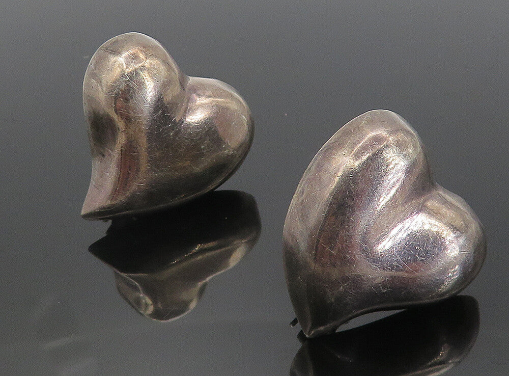 MEXICO 925 Sterling Silver  Vintage Love Heart Non Pierce Earrings  EG3951