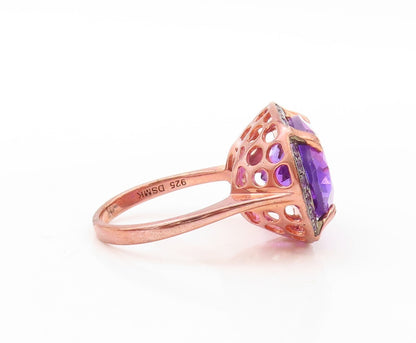 925 Sterling Silver Vintage Ring Rose Gold Plated Oval Cut Amethyst Sz 7 RG30590