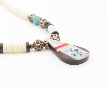 925 Sterling Silver Vintage Necklace SOUTHWESTERN Multi Gemstone Chain  NE4924