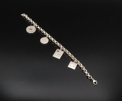 925 Sterling Silver  Vintage Two Tone Engraved Charm Bracelet  BT9550