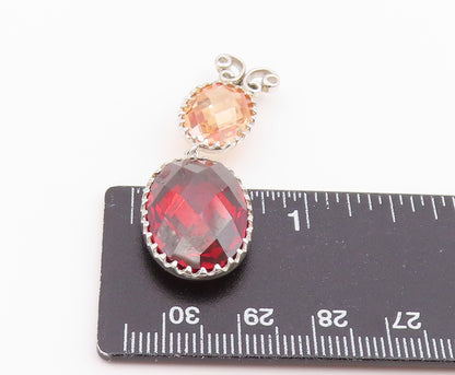 925 Sterling Silver Vintage Pendant Faceted Citrine & Garnet Butterfly  PT26368