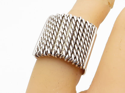 925 Sterling Silver  Vintage Shiny Twist Detail Square Band Ring Sz 6.5 RG4057