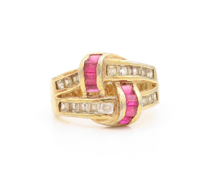 925 Sterling Silver Vintage Ring Gold Plated Pink & White CZ Inlay Sz 10 RG31861