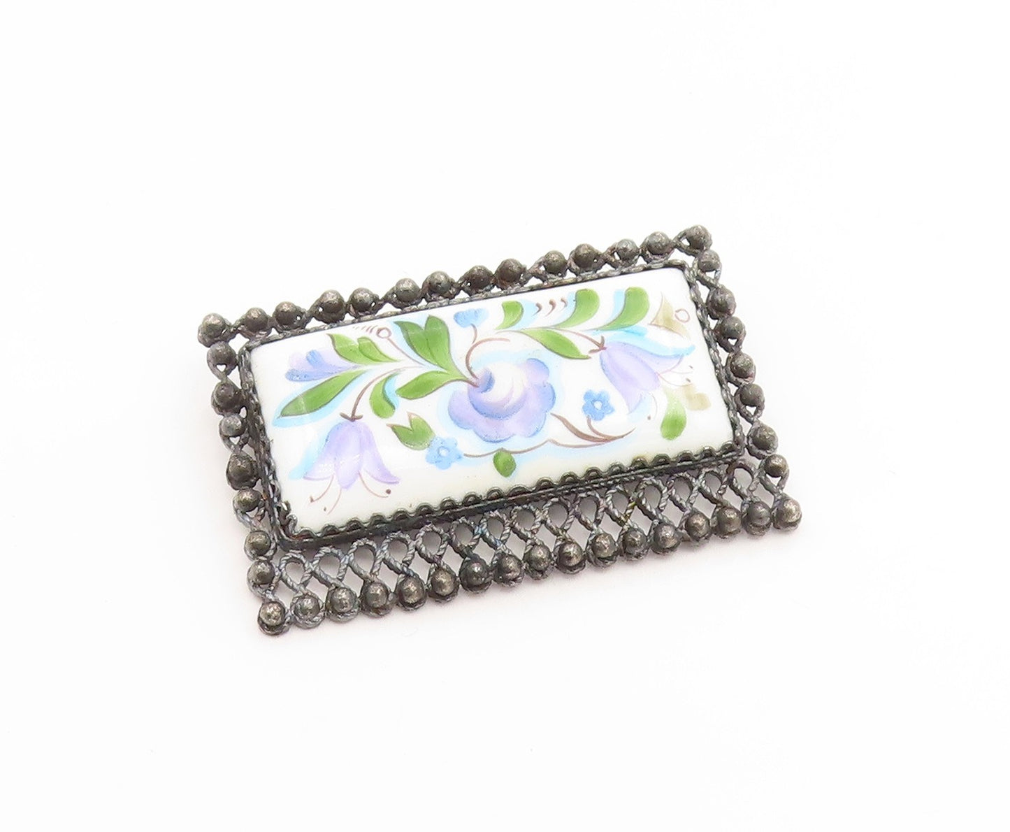 925 Sterling Silver Vintage Brooch Pin Antique Enamel Bellflower Blossom BP12397