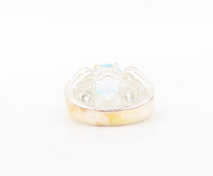 925 Sterling Silver Vintage Ring Designer Cutout Blue & White CZ  Sz 7  RG31032