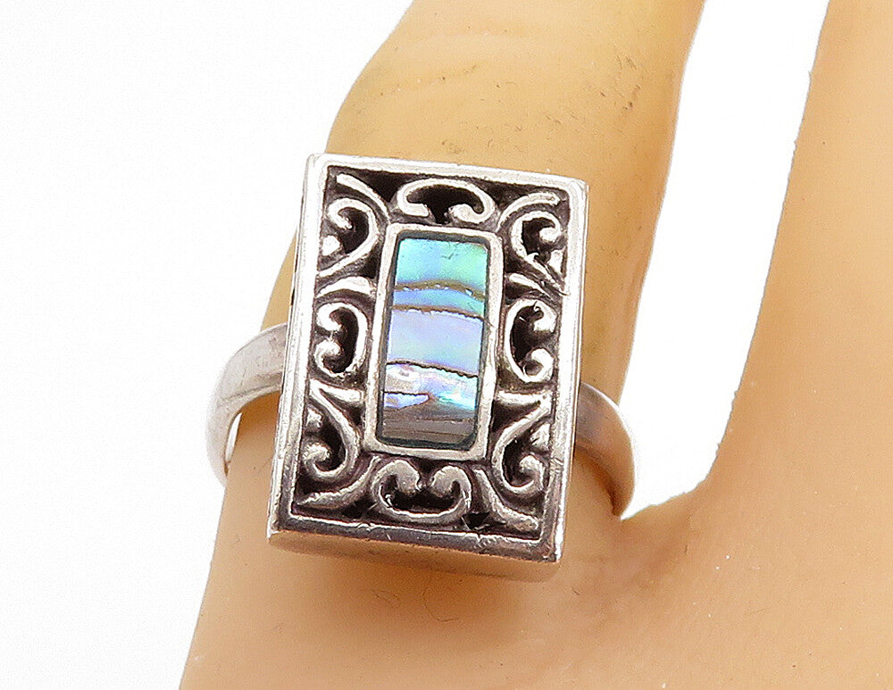 925 Sterling Silver  Vintage Abalone Shell Swirl Cocktail Ring Sz 7.5  RG8110
