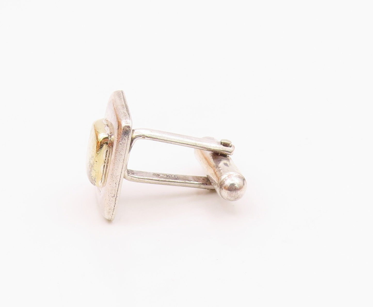 925 Sterling Silver  Vintage Shiny Two Tone Square Cuff Links  TR1683