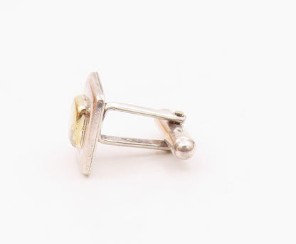 925 Sterling Silver  Vintage Shiny Two Tone Square Cuff Links  TR1683