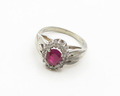 925 Sterling Silver  Vintage Ruby & Topaz Floral Shiny Band Ring Sz 6  RG18539