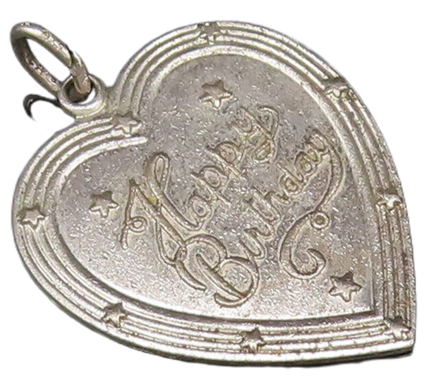 925 Sterling Silver Vintage Engraved Happy Birthday Love Heart Pendant PT21839