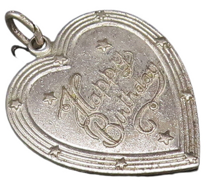 925 Sterling Silver Vintage Engraved Happy Birthday Love Heart Pendant PT21839