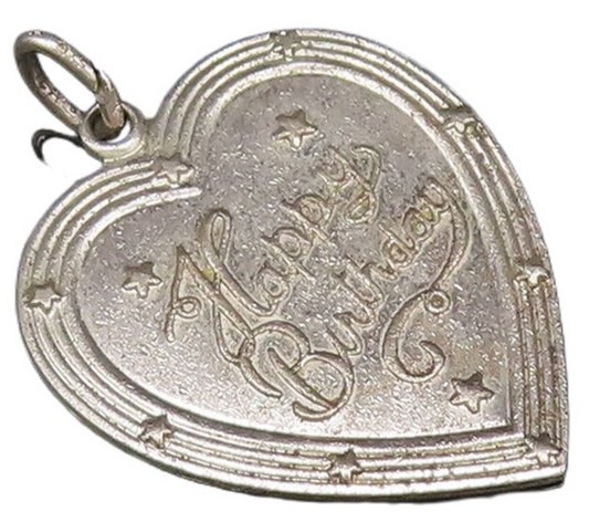 925 Sterling Silver Vintage Engraved Happy Birthday Love Heart Pendant PT21839