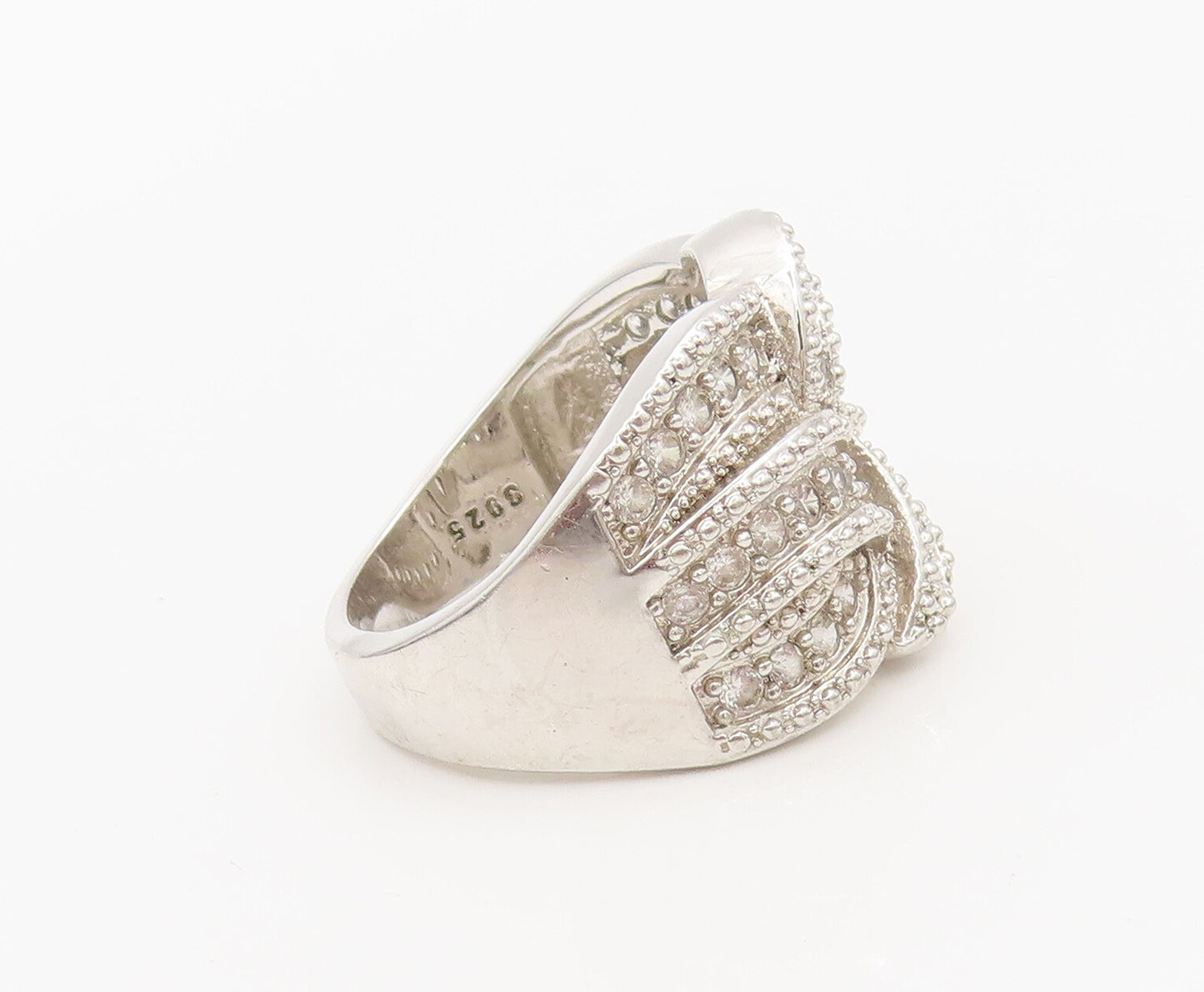 925 Sterling Silver  Vintage Swirly Breaded Topaz Band Ring Sz 10.5  RG27159