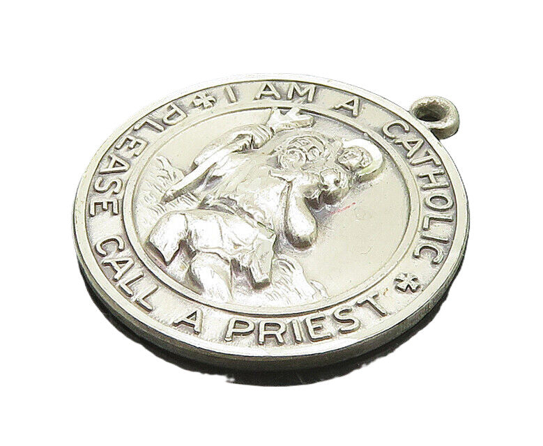 CREED 925 Sterling Silver  Vintage St. Christopher Prayer Pendant  PT15623
