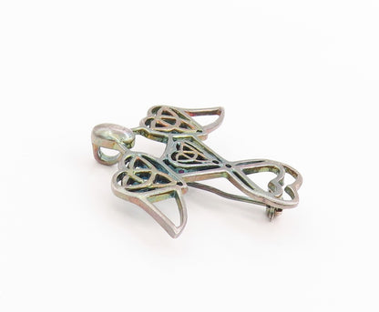 925 Sterling Silver Vintage Brooch Guardian Angel Celtic Knot Cut Out  BP11834