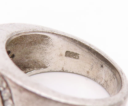 925 Sterling Silver Vintage Ring CZ Swirl Enamel Statement Band  Sz 7  RG34602