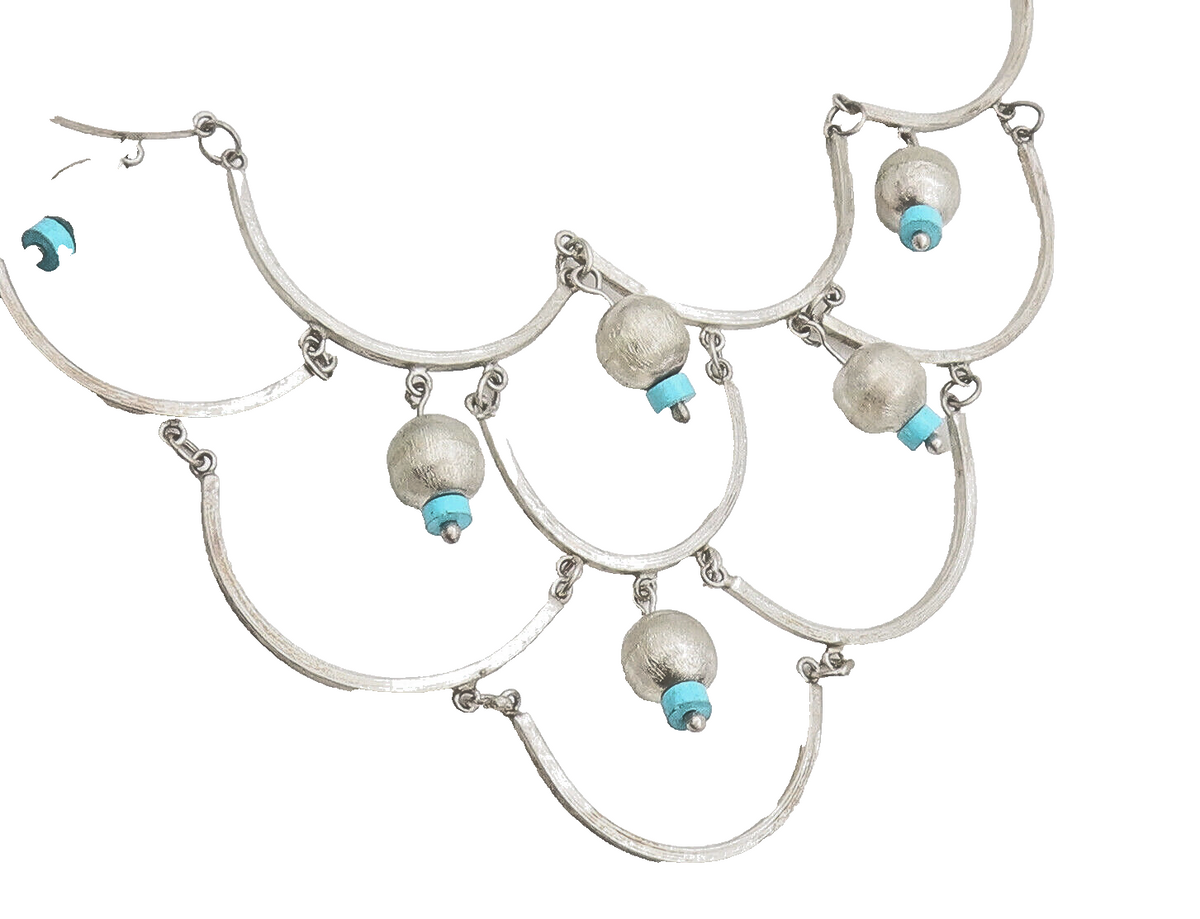 925 Sterling Silver  Vintage Dangling Charm Solid Beaded Necklace  NE4080