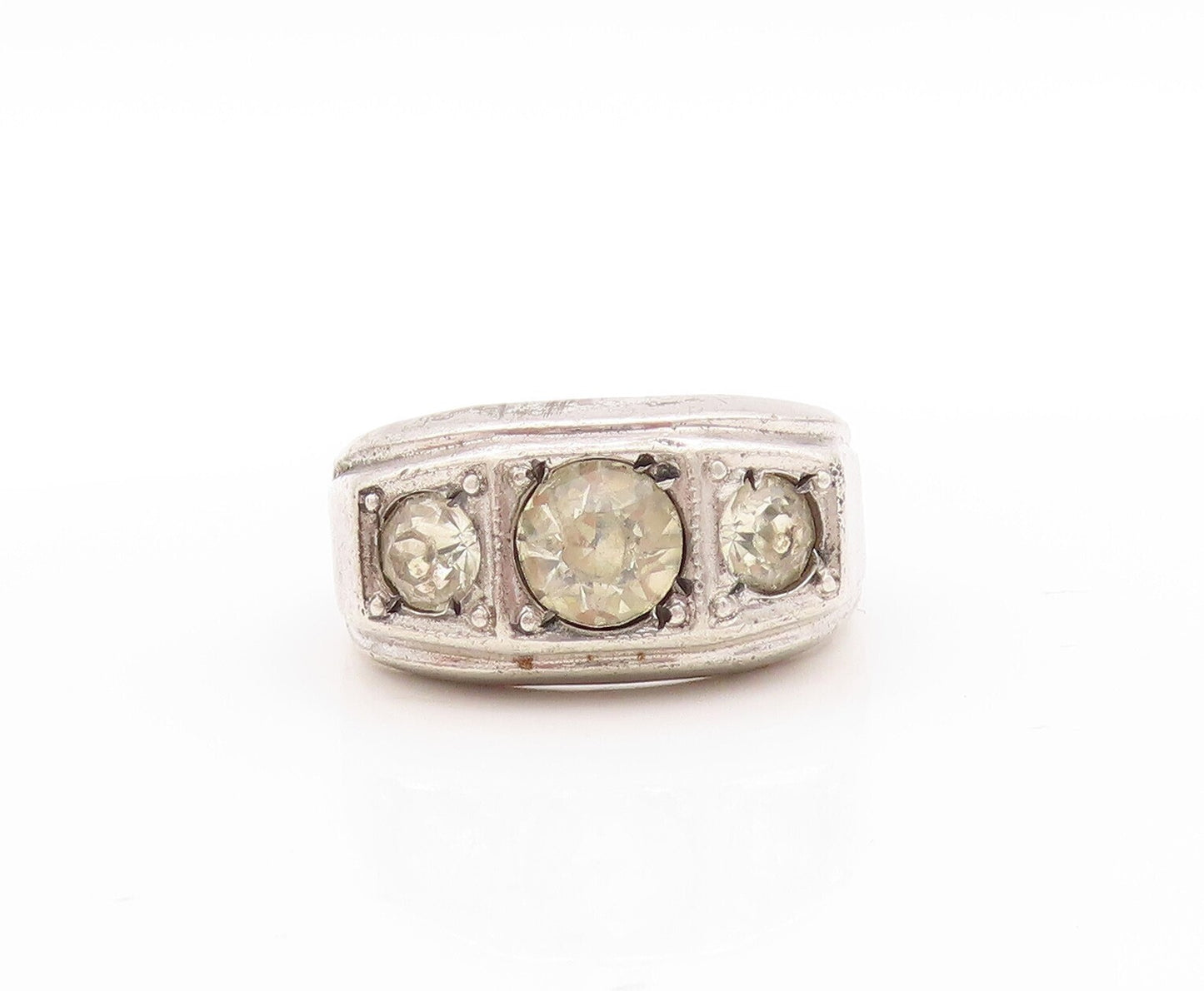 925 Sterling Silver Vintage Ring Antique Design Topaz Inlay  Sz 10.5  RG31438