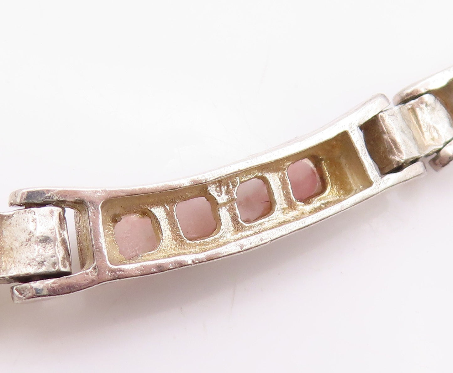 14k Gold 925 Sterling Silver Vintage Necklace Rectangular Pink Gemstone  NE4554