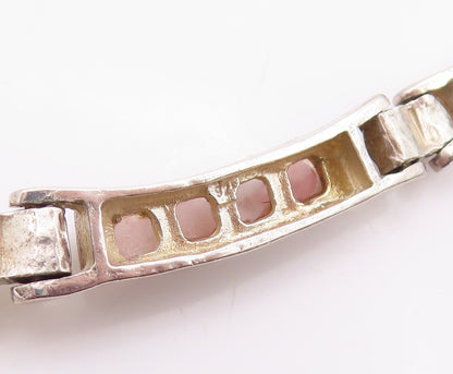 14k Gold 925 Sterling Silver Vintage Necklace Rectangular Pink Gemstone  NE4554