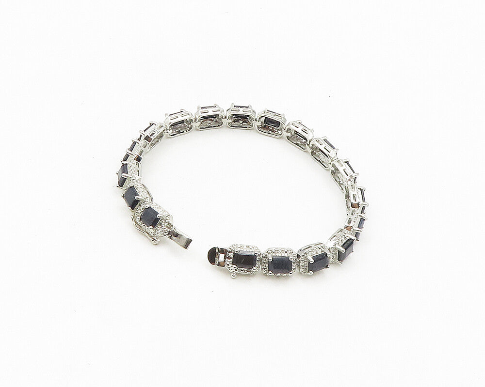 925 Sterling Silver  Shiny Prong Set Sapphire Hinge Chain Bracelet  BT7341