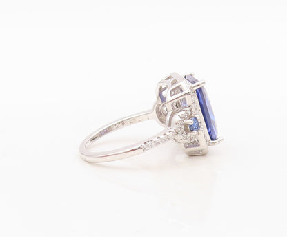 925 Sterling Silver Vintage Ring Square Cut Sapphire Halo CZ  Sz 7  RG30418