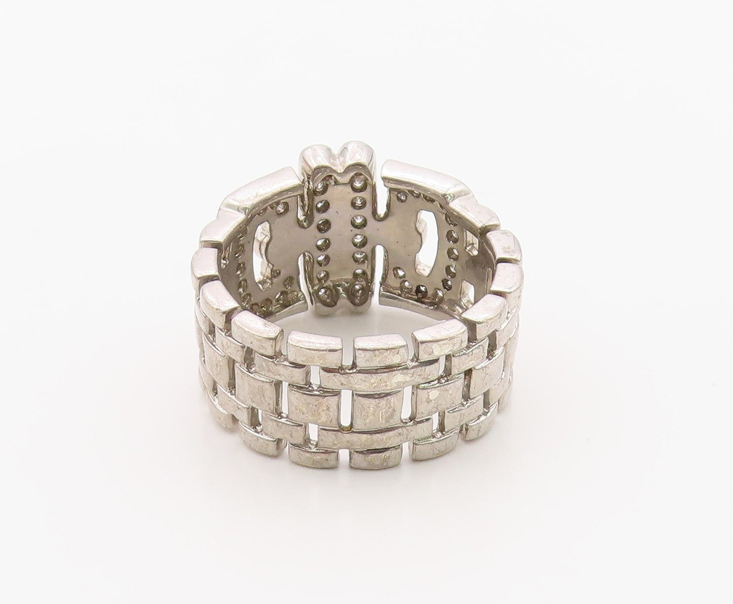 925 Sterling Silver Vintage Ring Real Diamonds Classic Belt Band  Sz 9  RG36396