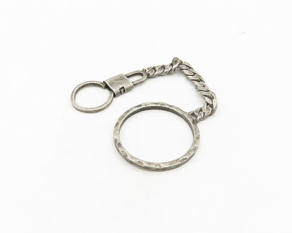 925 Sterling Silver  Vintage Dark Tone Open Circle Curb Link Key Chain  TR2407