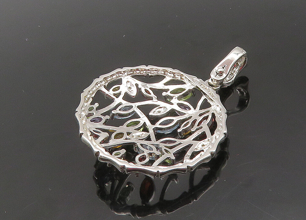 925 Silver Vintage Genuine Diamonds & Multi Stone Floral Pendant PT16494