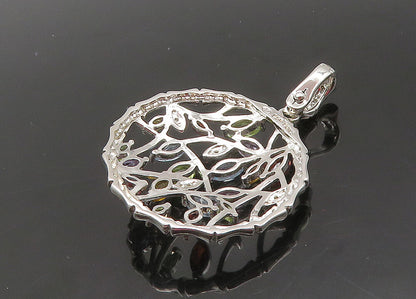 925 Silver Vintage Genuine Diamonds & Multi Stone Floral Pendant PT16494