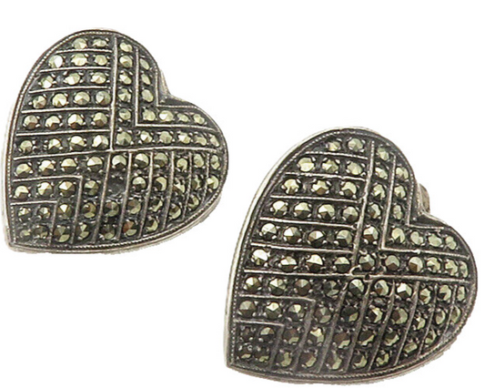 925 Sterling Silver  Vintage Marcasite Love Heart Drop Earrings  EG7230